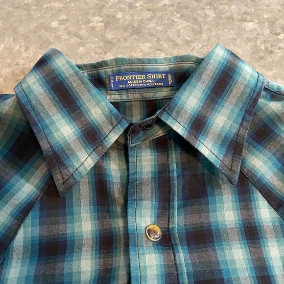 Pendleton Frontier Shirt Long Sleeve Snap Western Blue Green Plaid Mens Medium - Picture 2 of 11